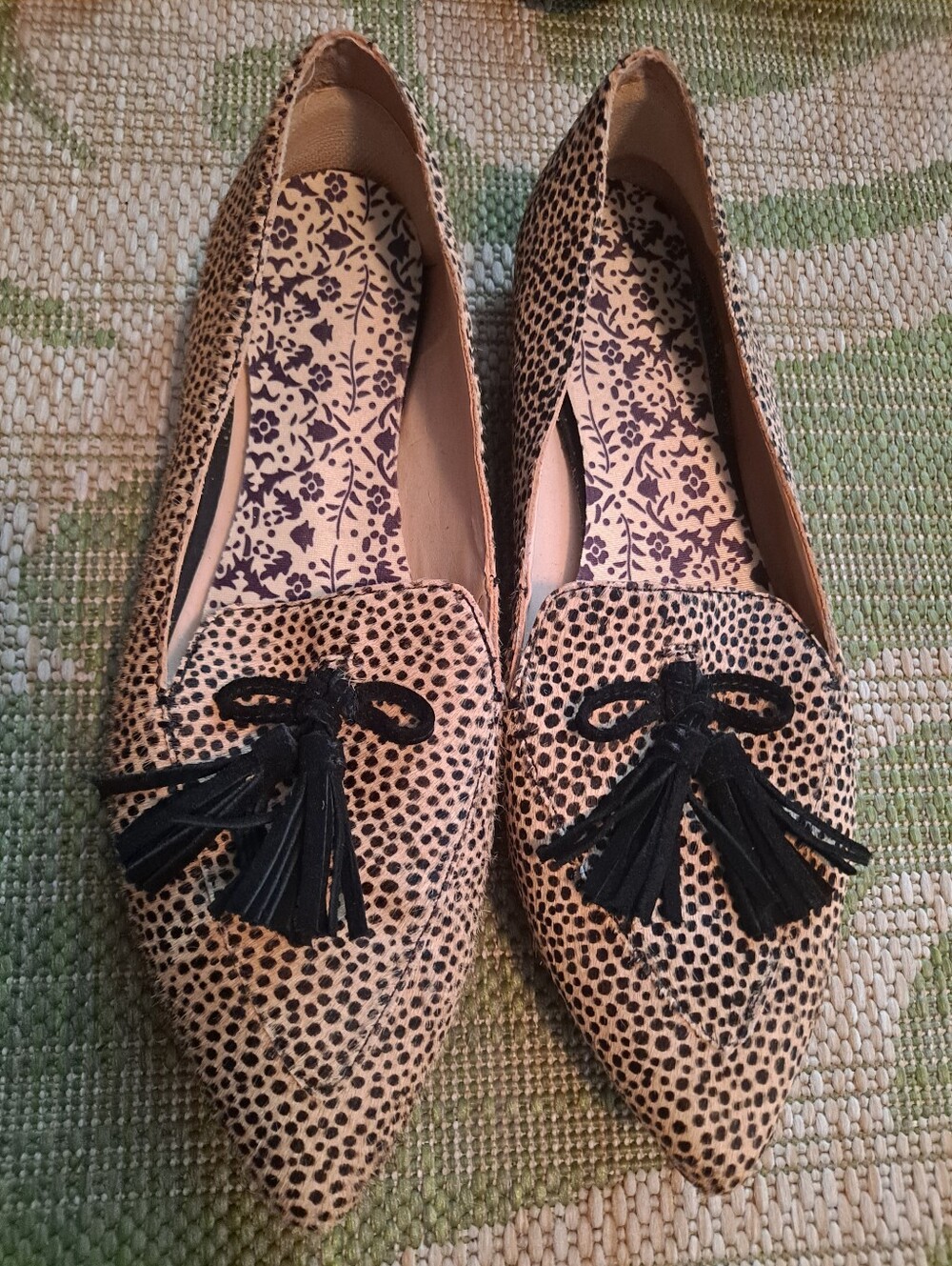 Sole Society Pointed Toe Leopard Print Tassel Flats - Black Tassel